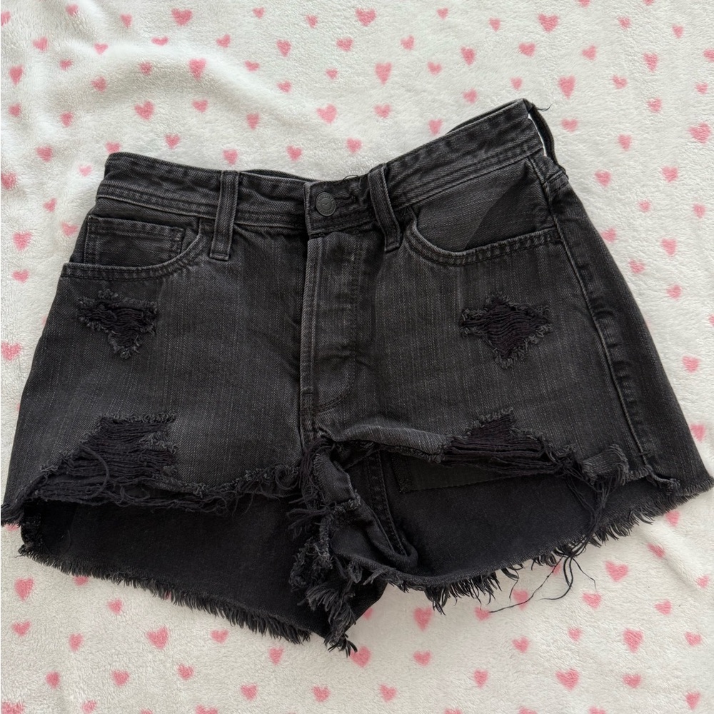 Hollister Black Jean Shorts Distressed High-Waisted